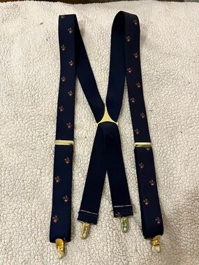 Men’s Navy Suspenders with Small Red Santa Clauses -Christmas Cute